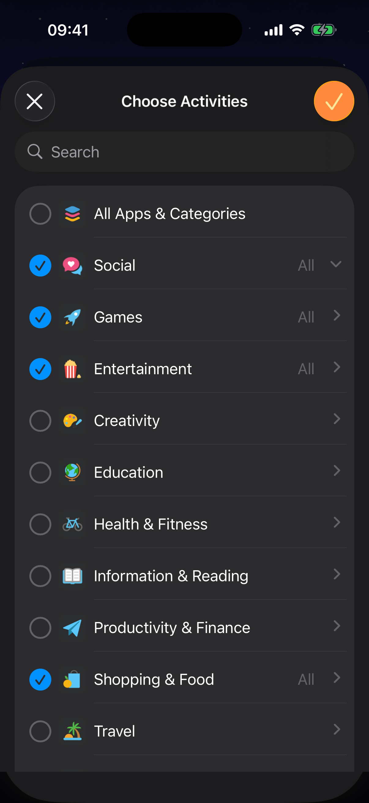 Choosing apps to shield during a Campfire OS session