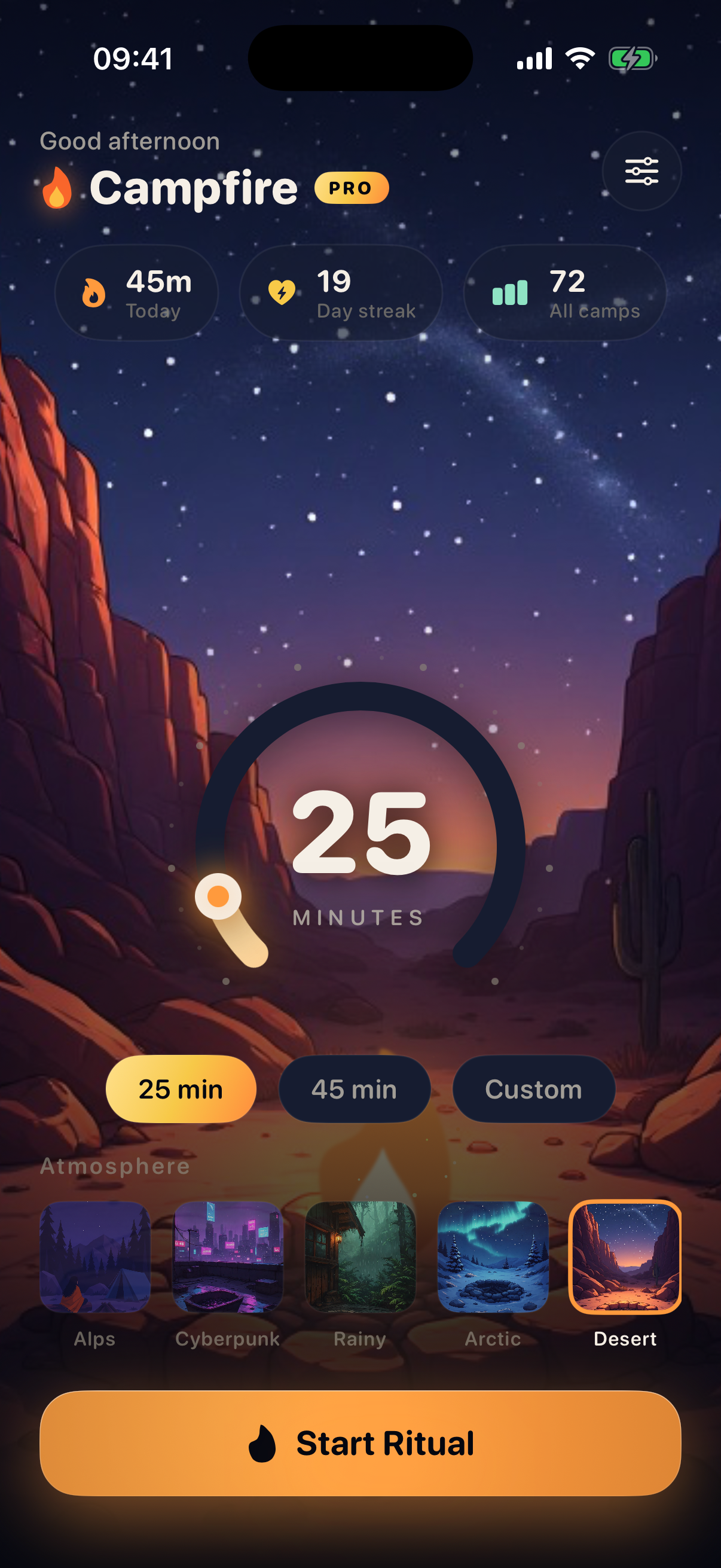 Focus streaks and stats in Campfire OS