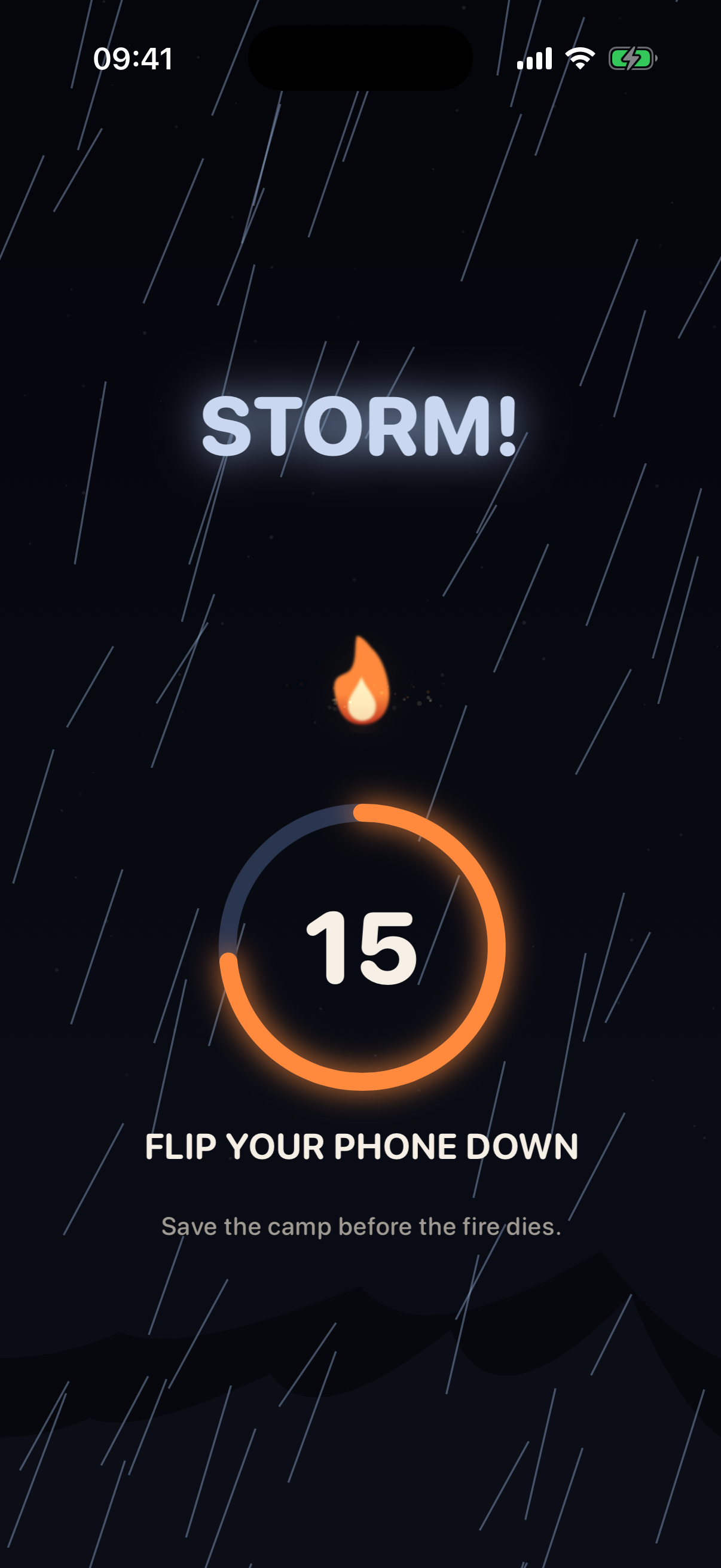 A storm threatening the campfire when the phone is lifted