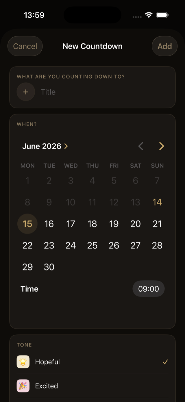 Creating a new countdown in Closer