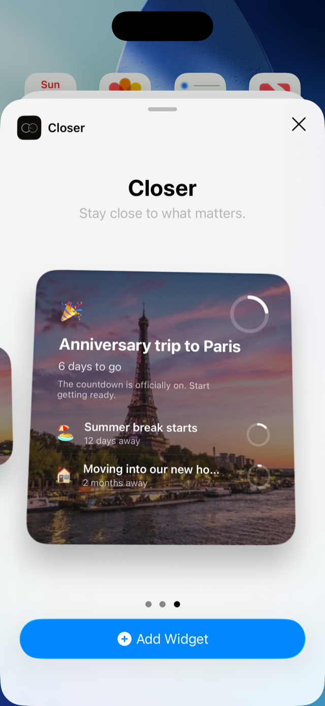 Adding the Closer widget to the iPhone home screen