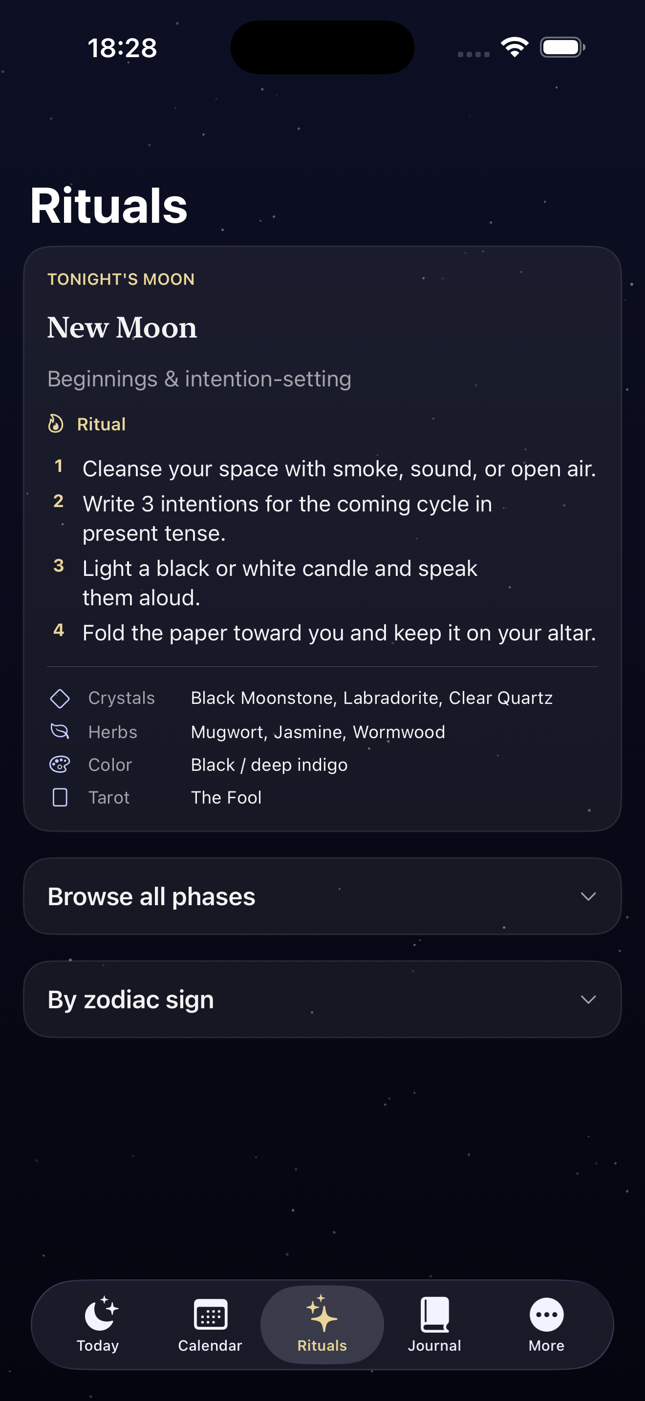 Moonlore ritual for the current phase